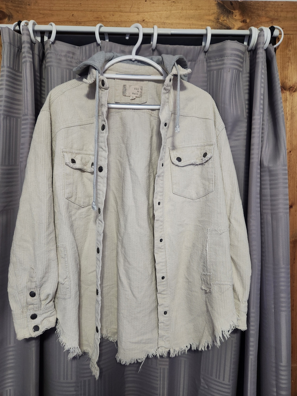 Women's Cream Corduroy Hooded Shacket
